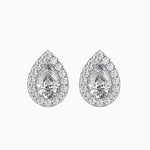 Palermo Solitaire Halo Pear Earrings-Dileti
