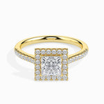 Jorja Solitaire Halo Pave Princess Ring-Dileti