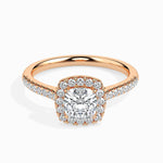 Nova Solitaire Halo Pave Cushion Ring-Dileti