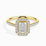 Paquita Solitaire Halo Pave Emerald Ring-Dileti