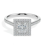 Jorja Solitaire Halo Pave Princess Ring-Dileti