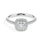 Nova Solitaire Halo Pave Cushion Ring-Dileti