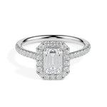 Paquita Solitaire Halo Pave Emerald Ring-Dileti