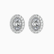 Courchevel Solitaire Halo Oval Earrings-Dileti