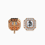 Santorini Solitaire Halo Asscher Earrings-Dileti