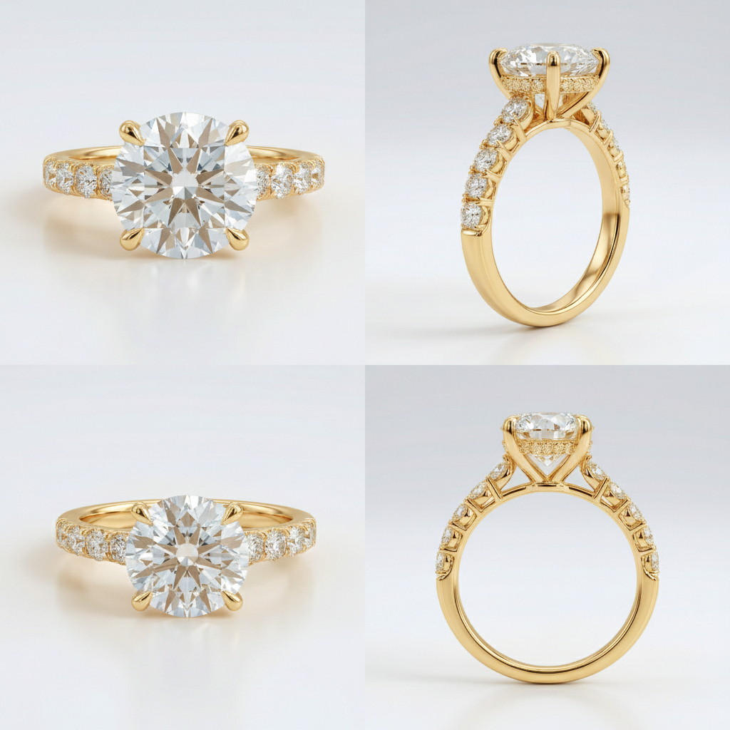 3.5 ctw Solitaire Pave Round Ring