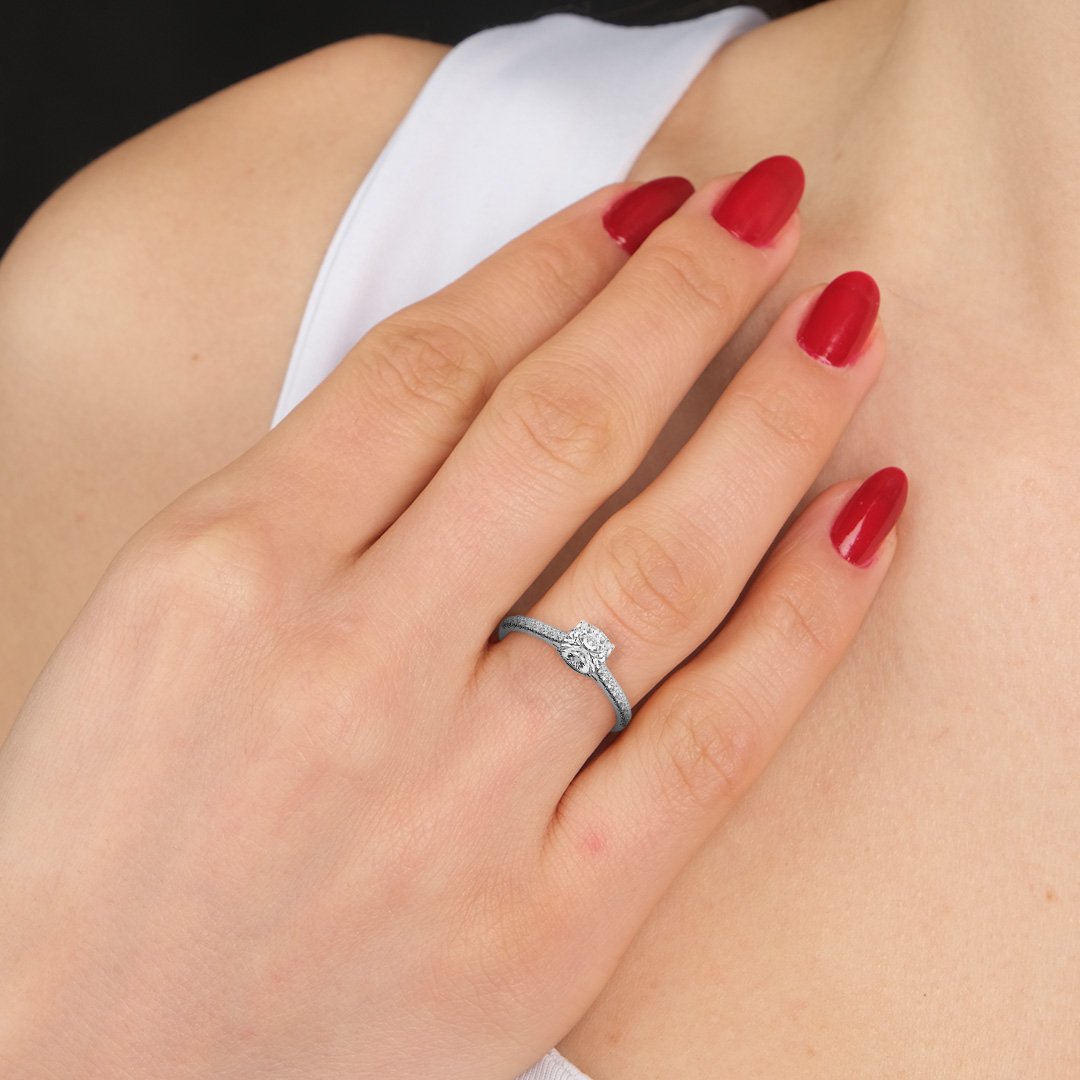 Nina Solitaire Pave Cushion Ring