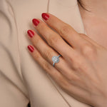 Dora Solitaire Halo Pave Oval Ring-Dileti