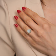 Dora Solitaire Halo Pave Oval Ring-Dileti