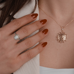Paquita Solitaire Halo Pave Emerald Ring-Dileti