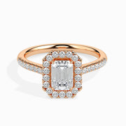Paquita Solitaire Halo Pave Emerald Ring-Dileti