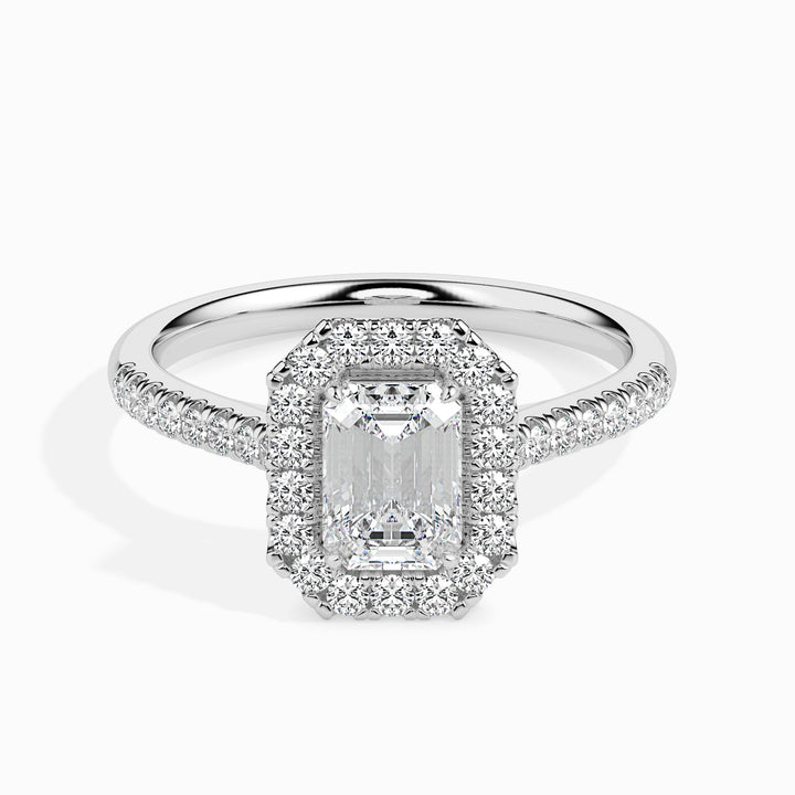 Paquita Solitaire Halo Pave Emerald Ring