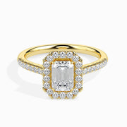 Paquita Solitaire Halo Pave Emerald Ring-Dileti