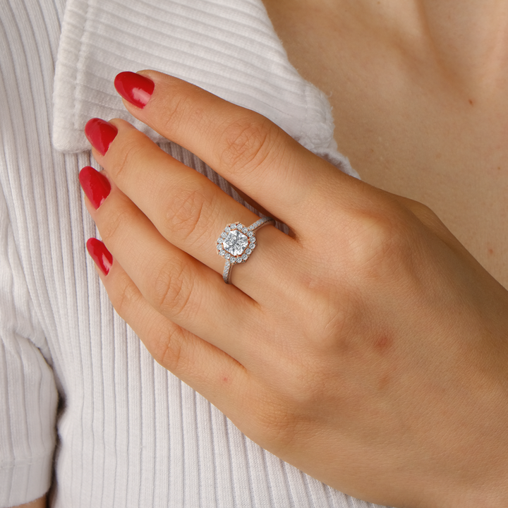 Sua Solitaire Halo Pave Asscher Ring