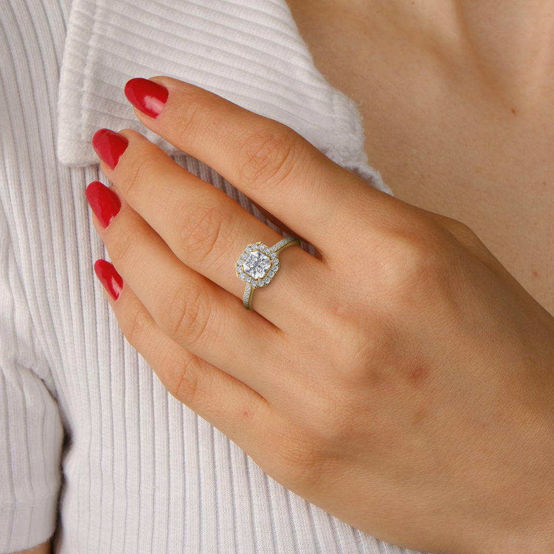 Sua Solitaire Halo Pave Asscher Ring