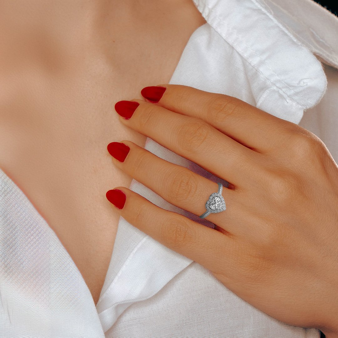 Olbia Solitaire Halo Pave Heart Ring