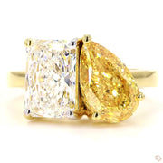 2 ctw Toi et Moi Yellow Coloured Pear Emerald Lab Grown Diamond Ring