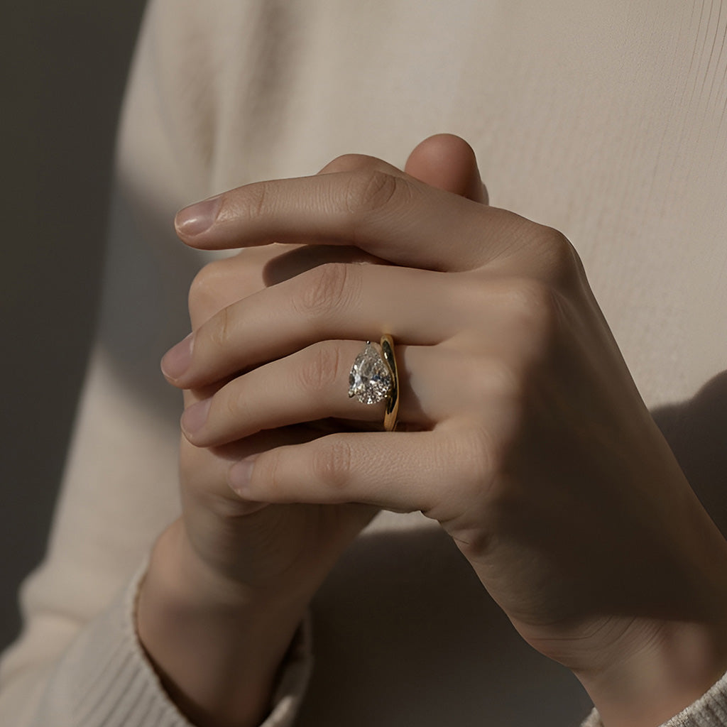 1 ctw Sideways Pear Solitaire Lab Grown Diamond Ring