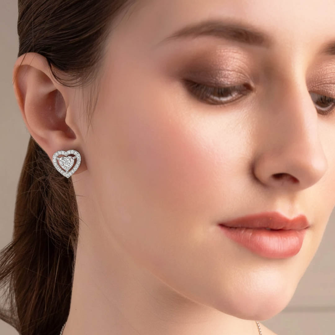 1 ctw Solitaire Halo Heart Earrings