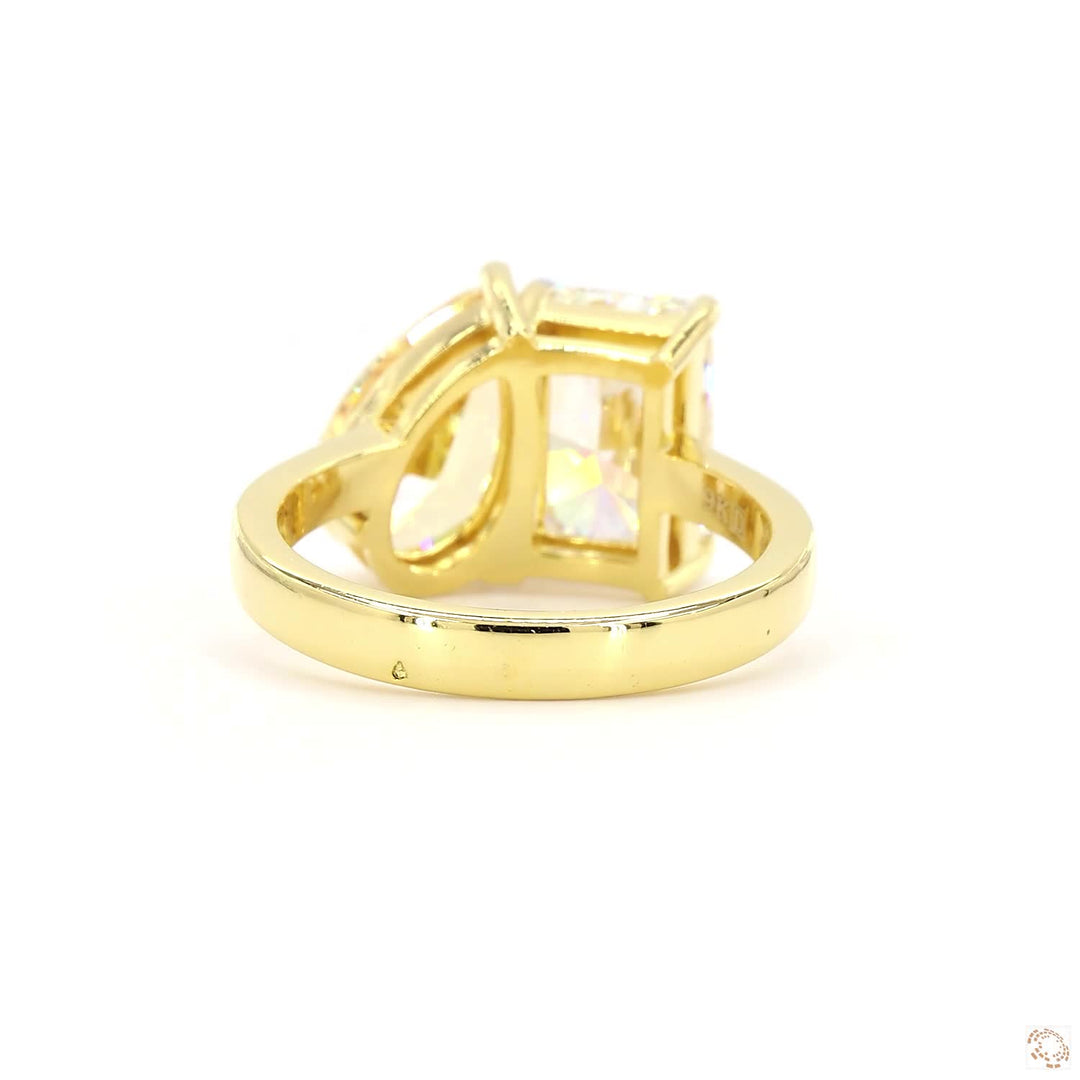 Toi et Moi Yellow Coloured Pear Emerald Lab Grown Diamond Ring