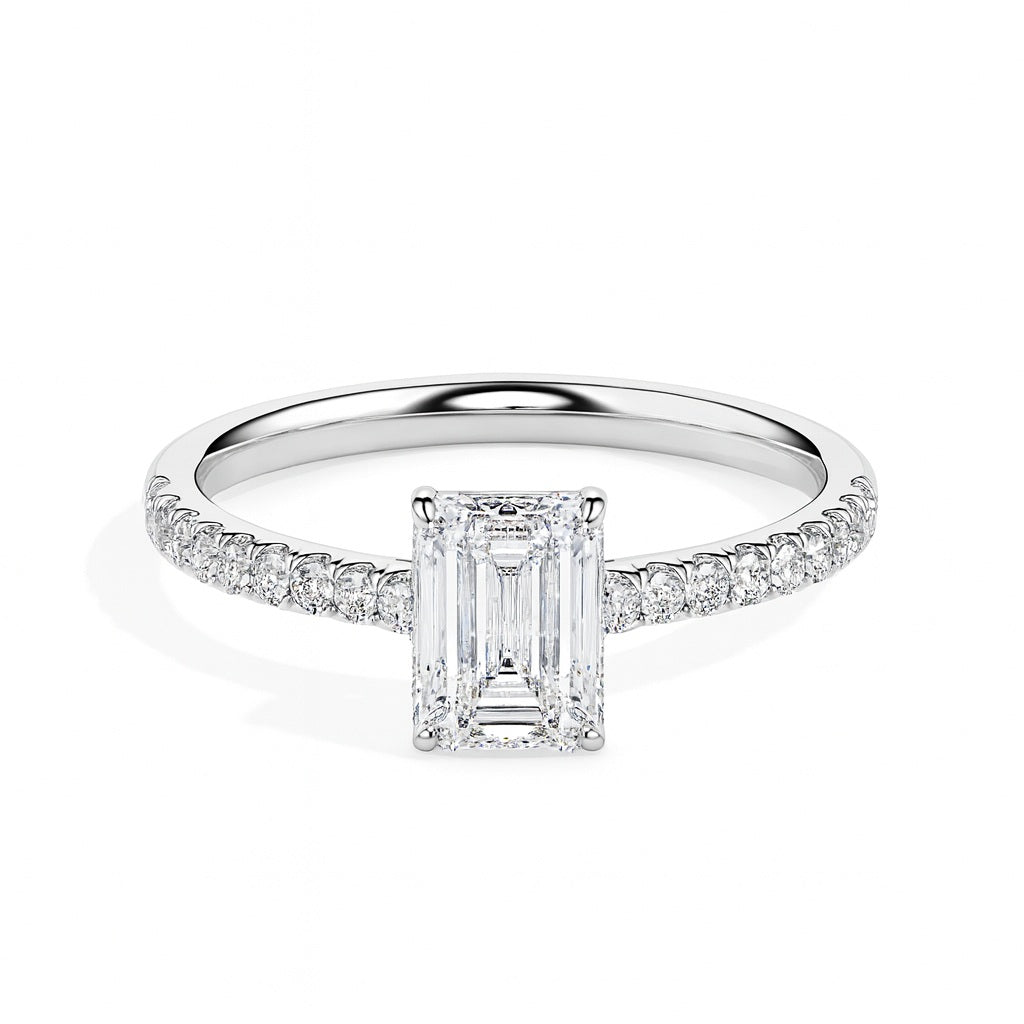 Daisy Solitaire Pave Emerald Ring