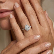 Dominique Solitaire Halo Pave Pear Ring