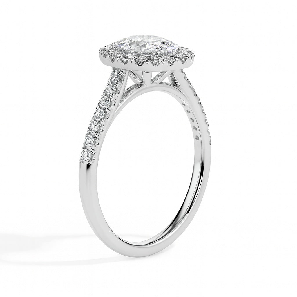 Dora Solitaire Halo Pave Oval Ring