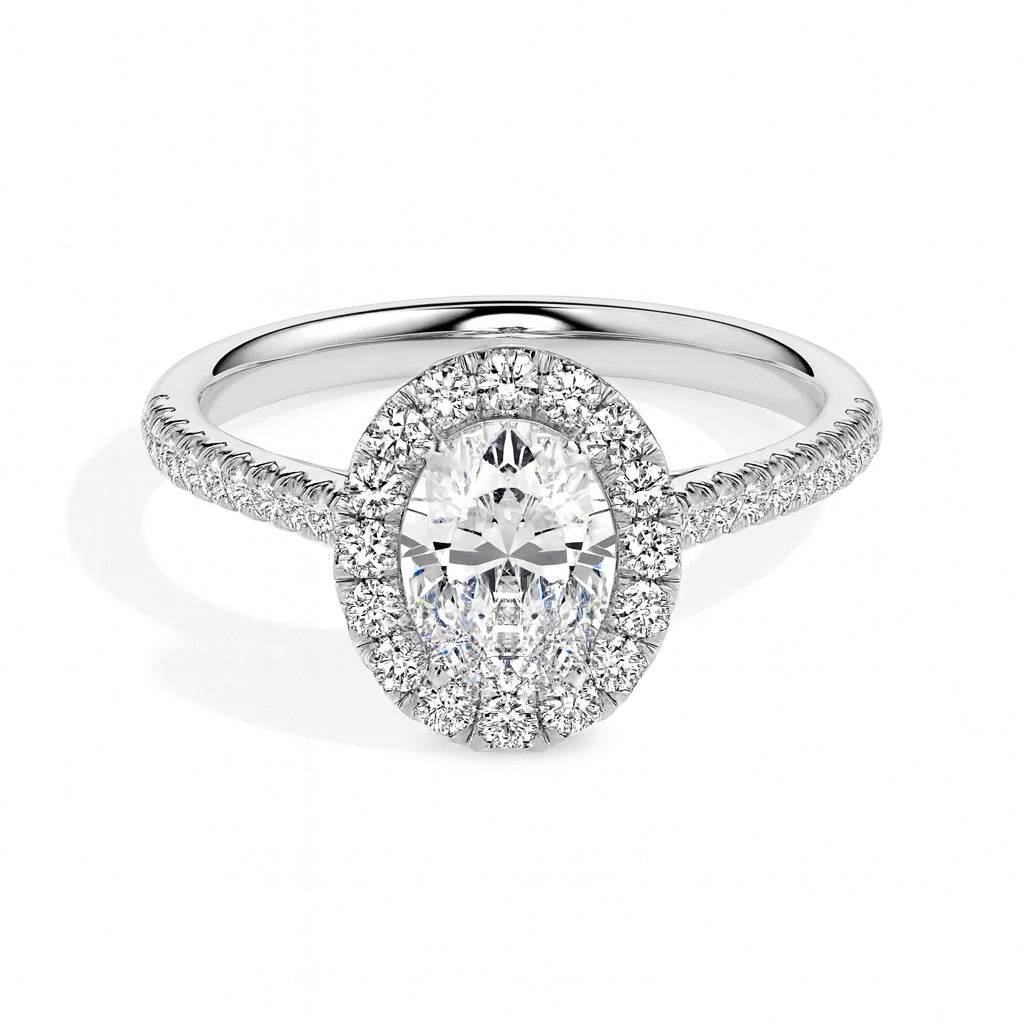 Dora Solitaire Halo Pave Oval Ring