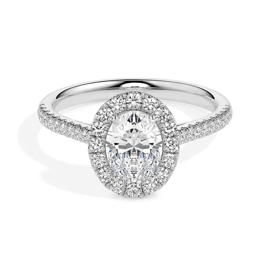 Dora Solitaire Halo Pave Oval Ring