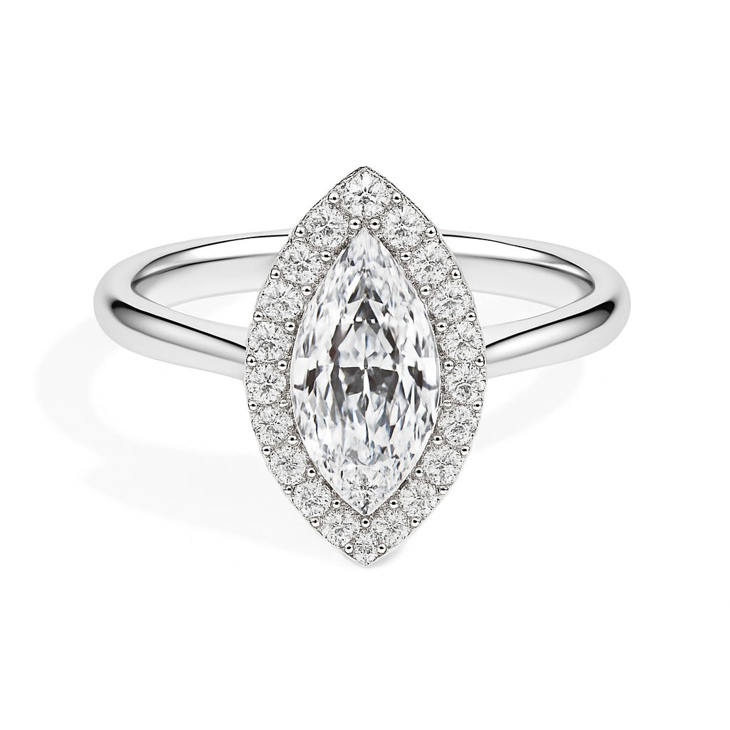 Fala Solitaire Halo Marquise Ring