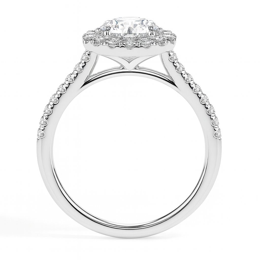 Janis Solitaire Halo Pave Round Ring