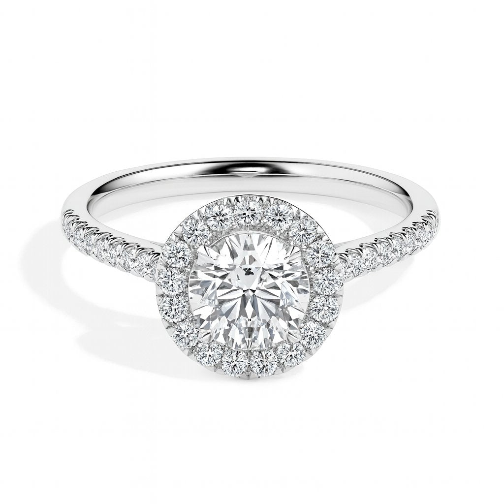 Janis Solitaire Halo Pave Round Ring