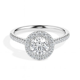 Janis Solitaire Halo Pave Round Ring-Dileti