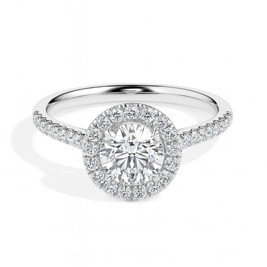 Janis Solitaire Halo Pave Round Ring