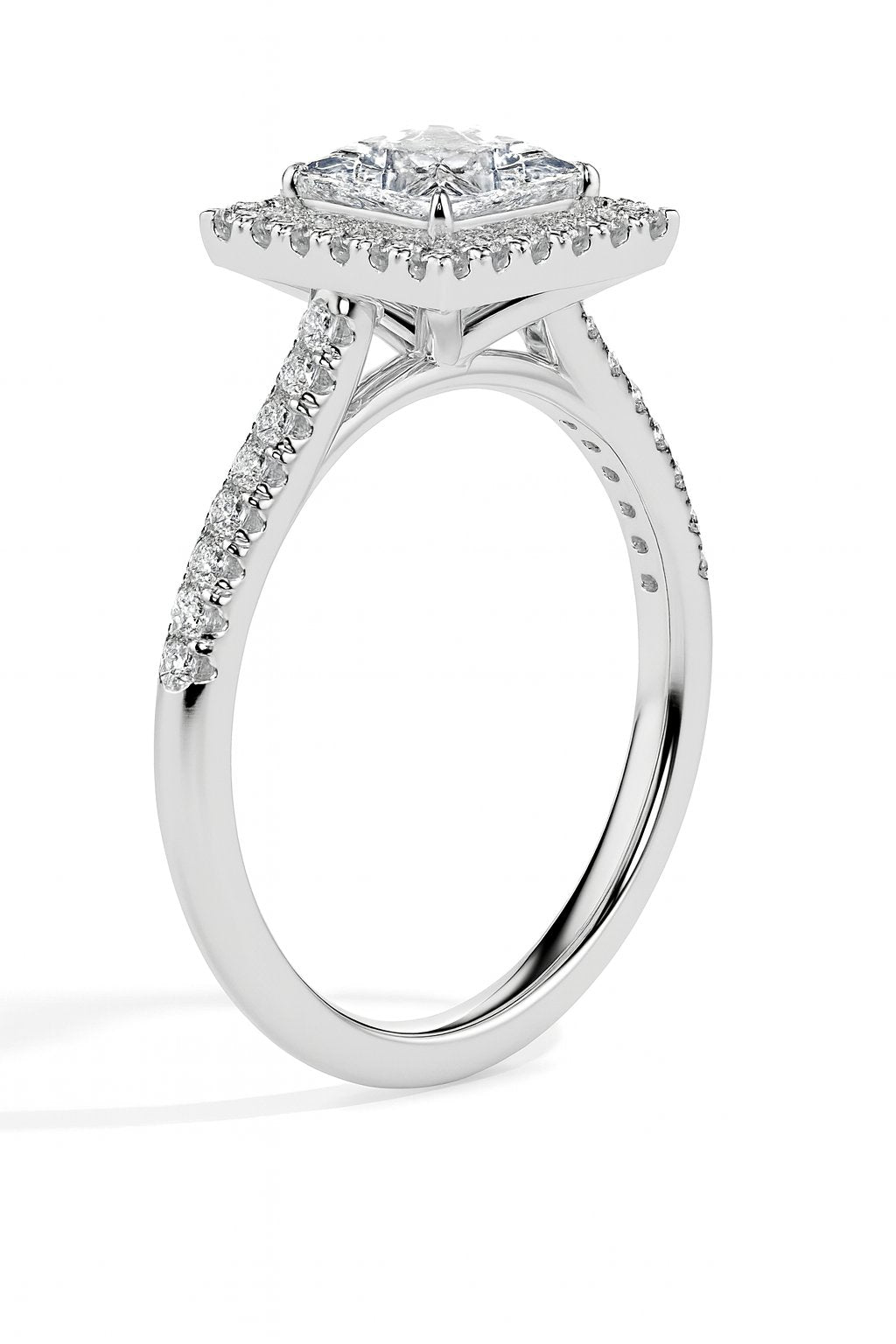 Jorja Solitaire Halo Pave Princess Ring 
