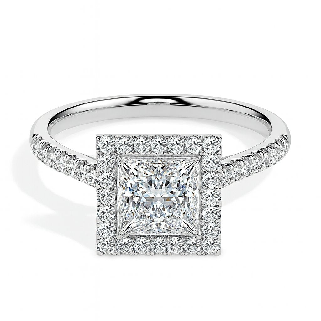 Jorja Solitaire Halo Pave Princess Ring