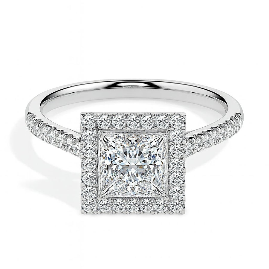 Jorja Solitaire Halo Pave Princess Ring