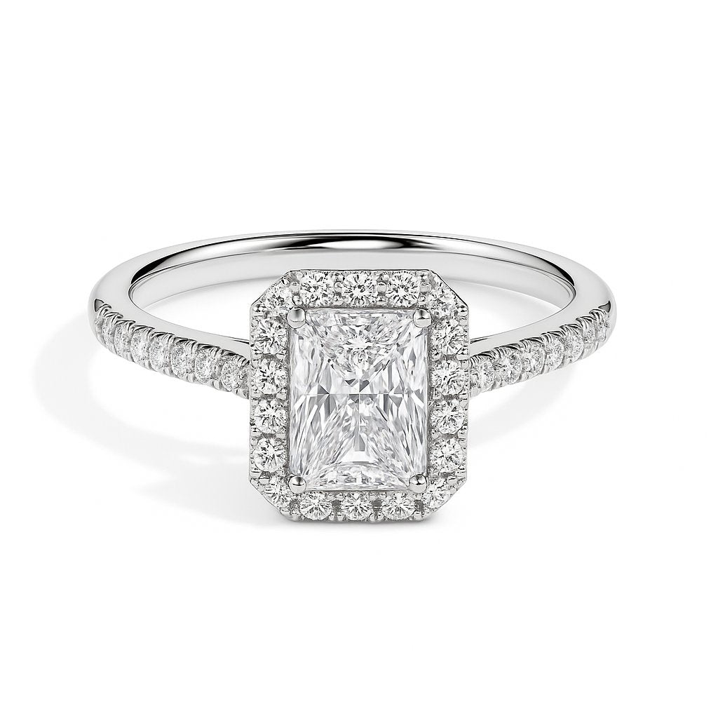 Maud Solitaire Halo Pave Radiant Ring