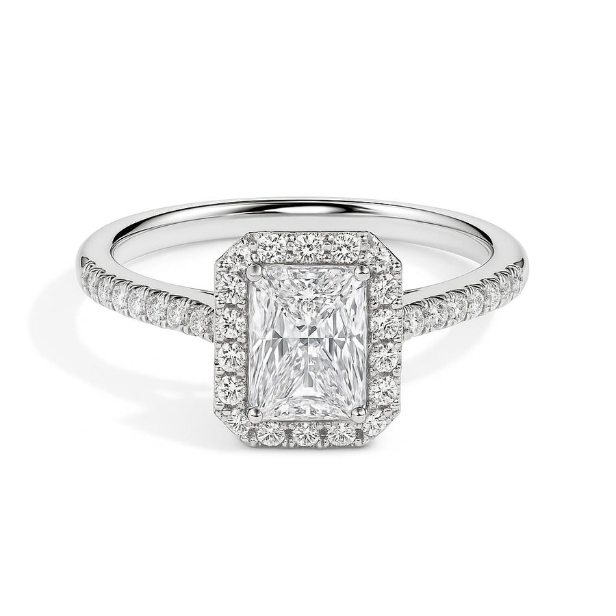 Maud Solitaire Halo Pave Radiant Ring