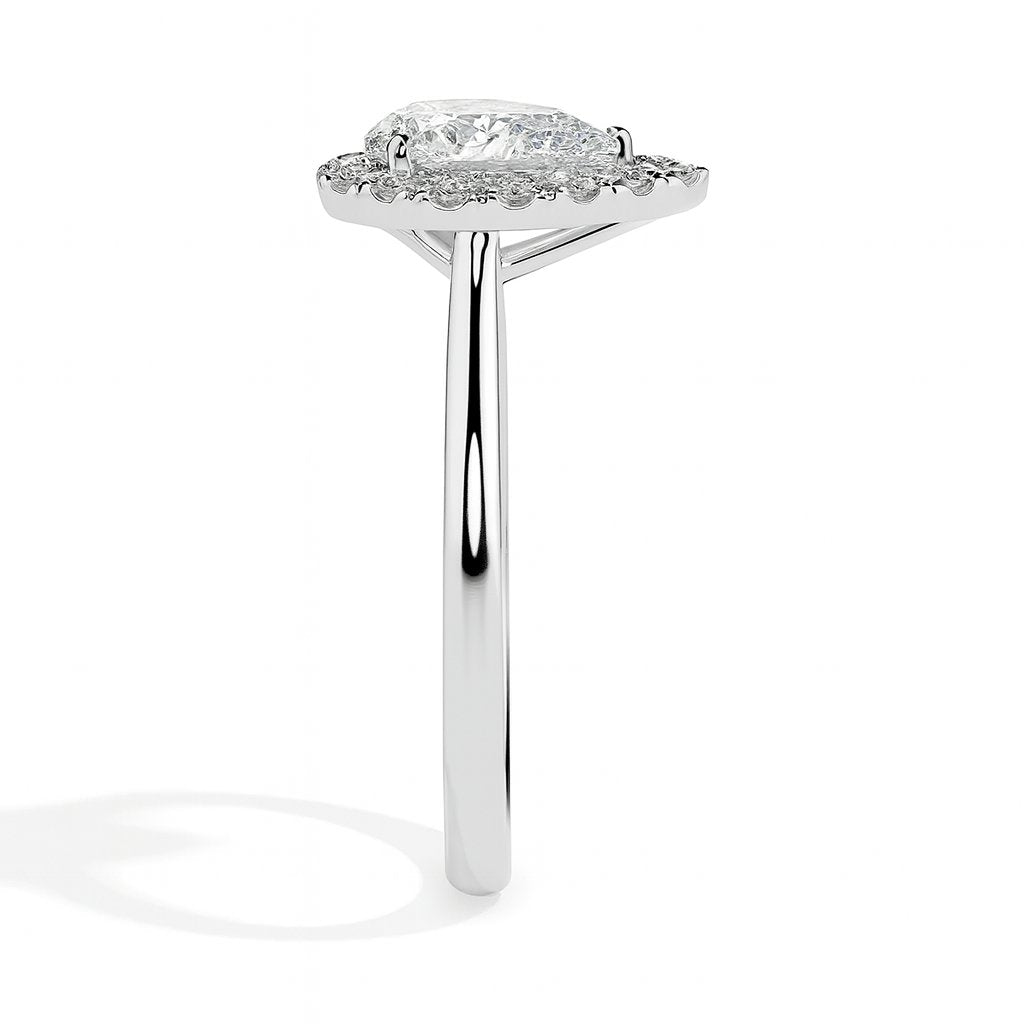 Monica Solitaire Halo Pear Ring