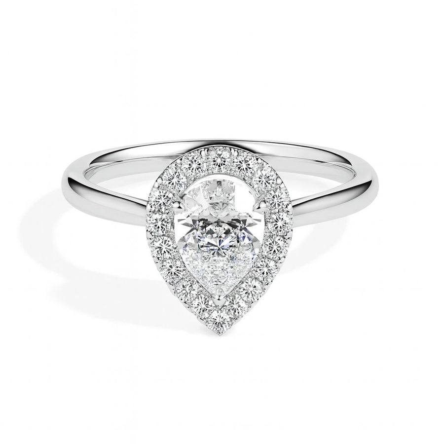 Monica Solitaire Halo Pear Ring