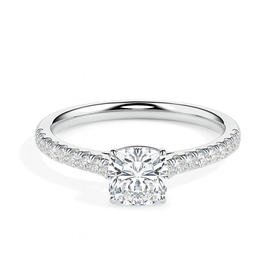 Nina Solitaire Pave Cushion Ring