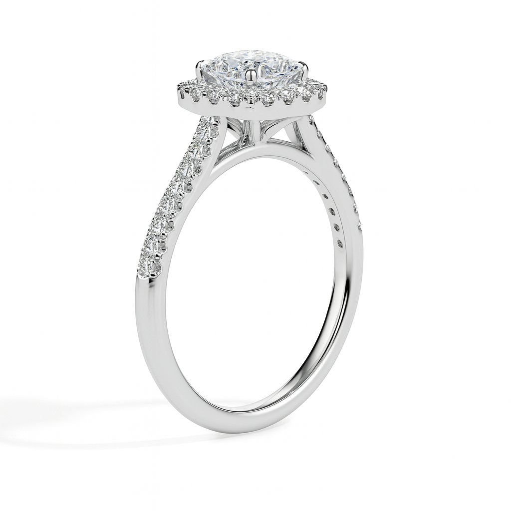 Nova Solitaire Halo Pave Cushion Ring