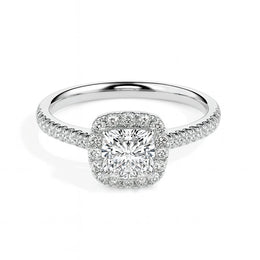 Nova Solitaire Halo Pave Cushion Ring-Dileti