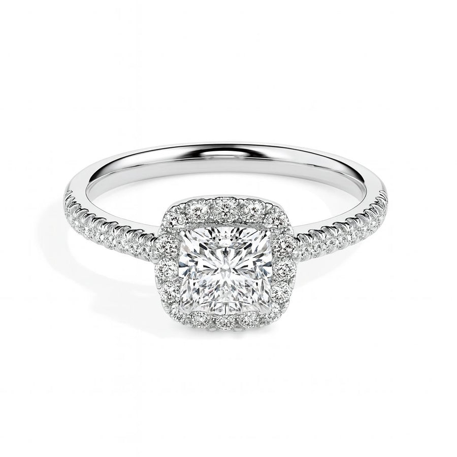 Nova Solitaire Halo Pave Cushion Ring