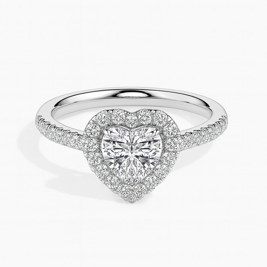 Olbia Solitaire Halo Pave Heart Ring