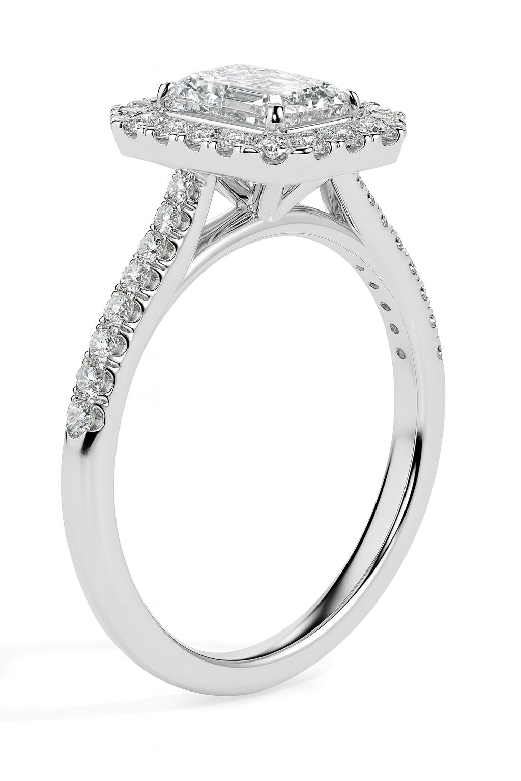 Paquita Solitaire Halo Pave Emerald Ring