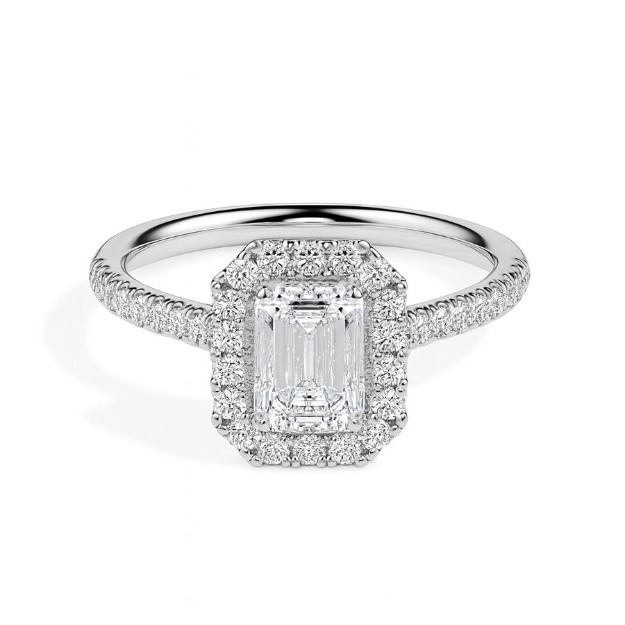 Paquita Solitaire Halo Pave Emerald Ring