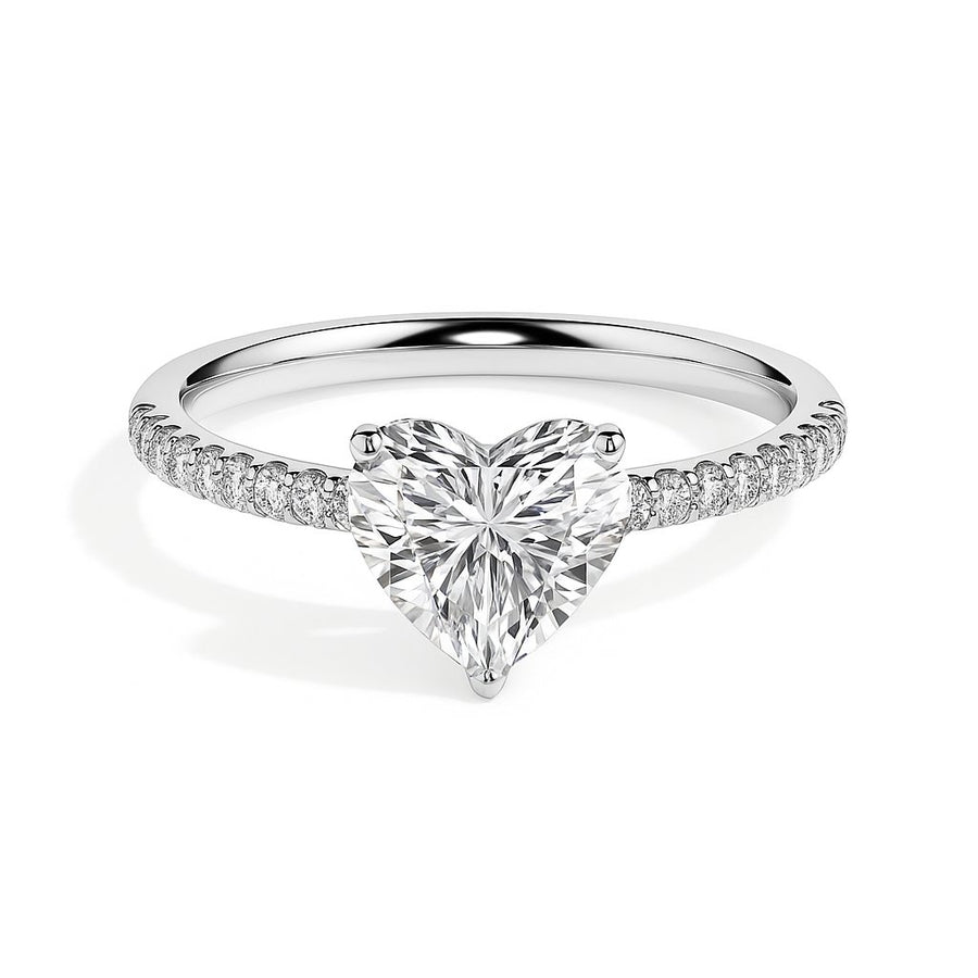 Penelope Solitaire Pave Heart Ring