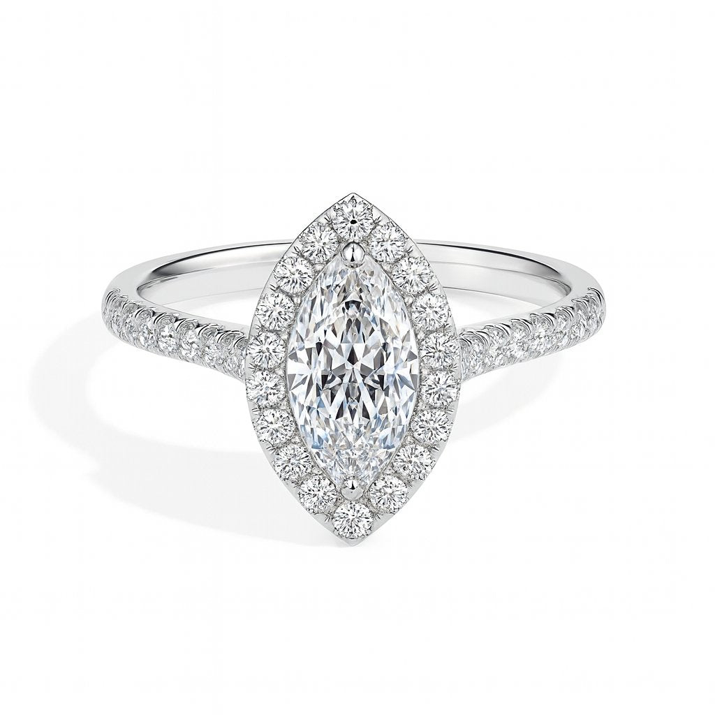Pila Solitaire Halo Pave Marquise Ring-Dileti